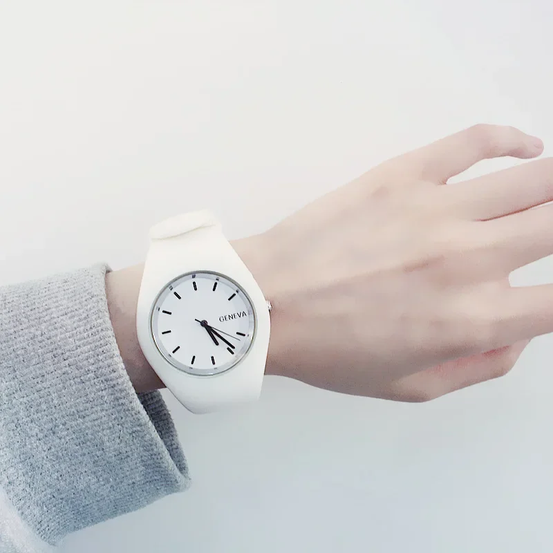 Silicone Band Women - Men watch Women Cream Color Ultra-thin