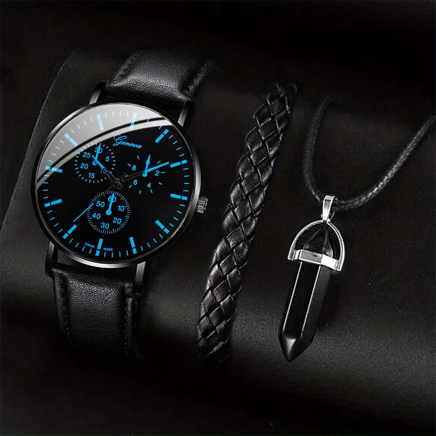 Leather Watch Band Men - 3PCS Fashion Men Business Watches Casual