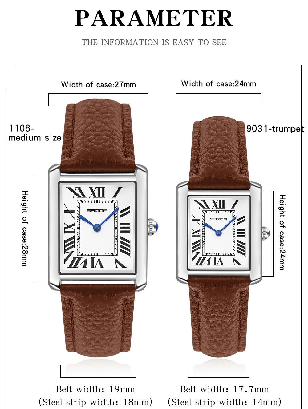Sanda Rectangular Wrist Watche - Leather Watch Band Men recension och pris