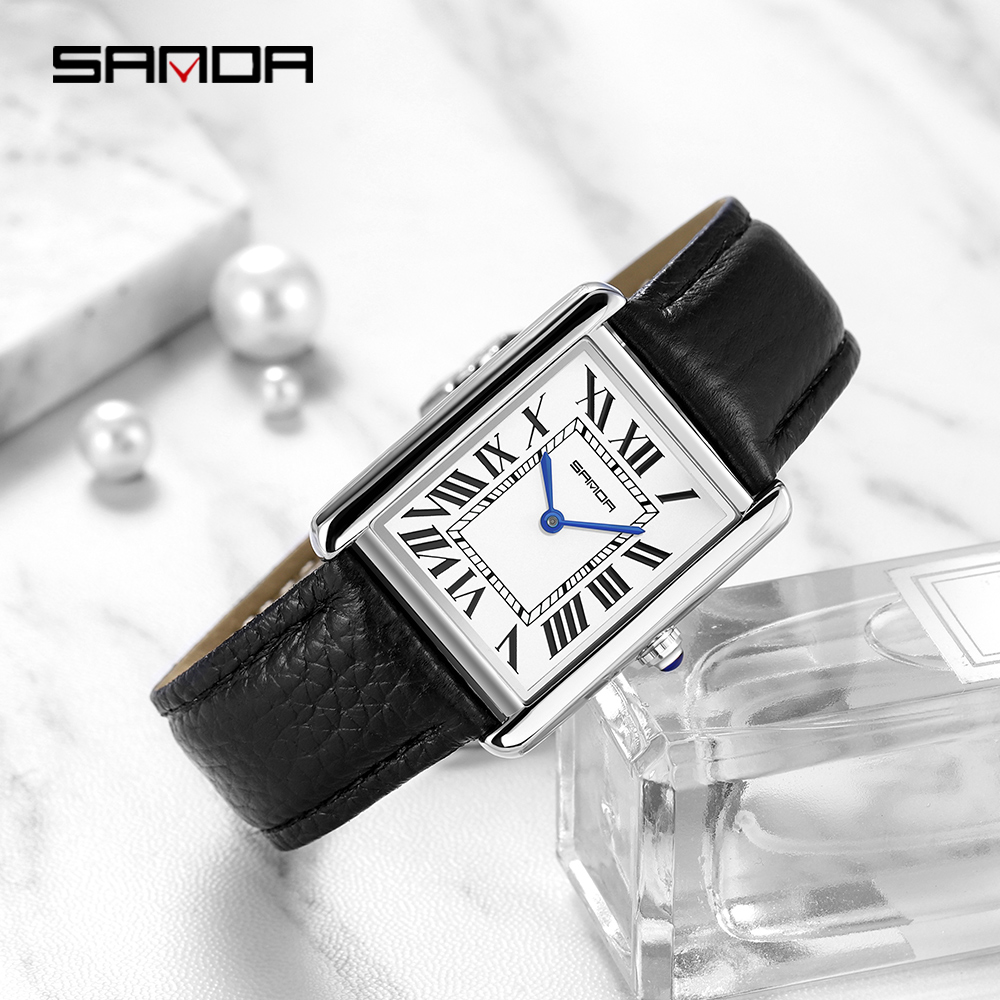 Sanda Rectangular Wrist Watche - Leather Watch Band Men recension och pris