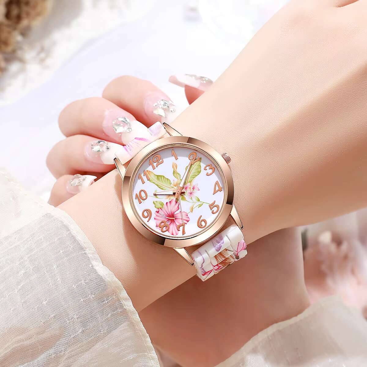 2PCS Fashion Flower Printed Wo - Silicone Band Women recension och pris