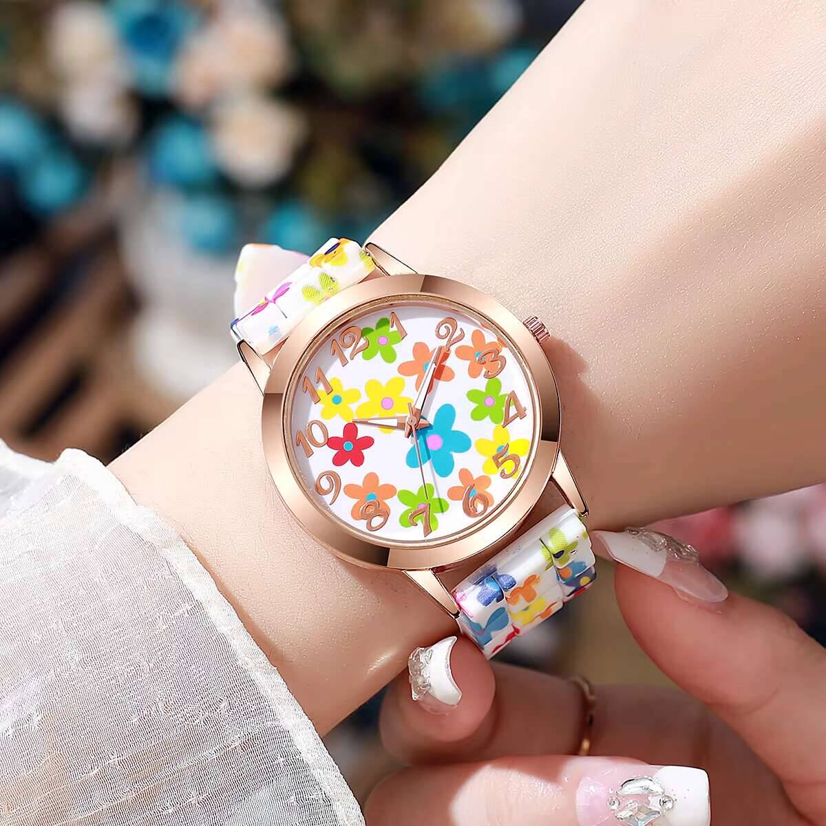 2PCS Fashion Flower Printed Wo - Silicone Band Women recension och pris
