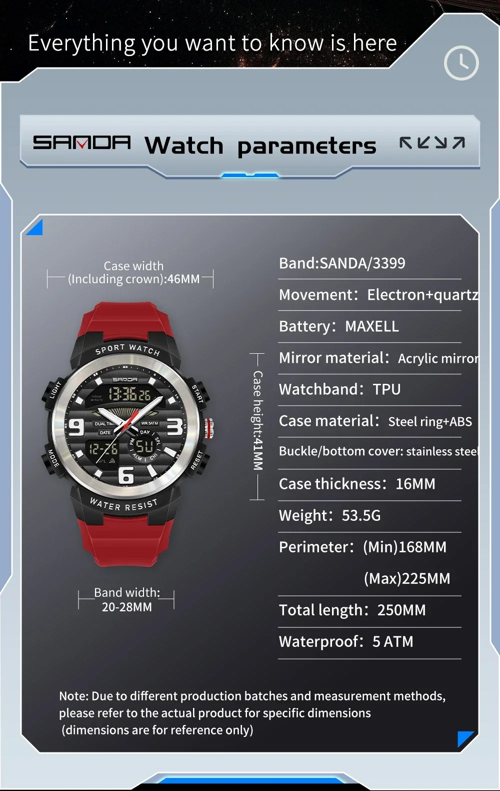 SANDA Multifunction Men Watch  - Rubber Strap Diver recension och pris
